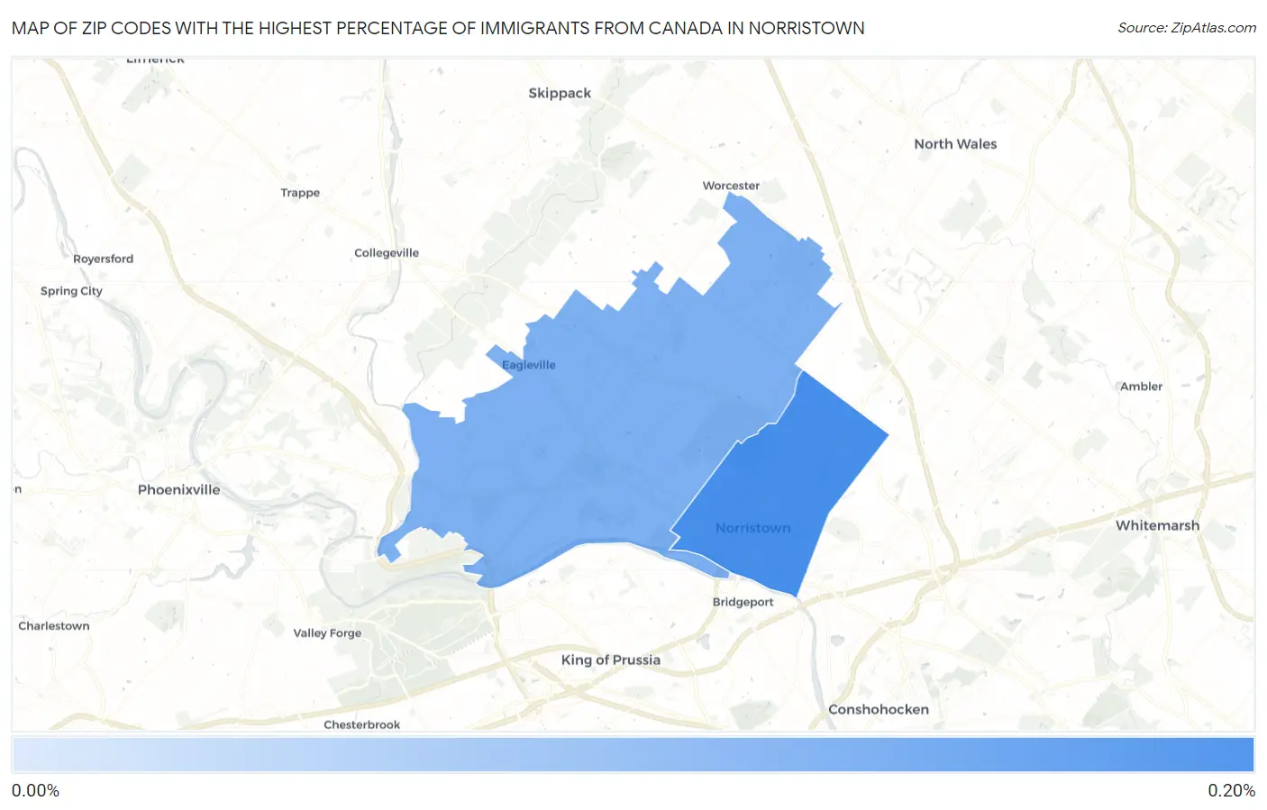Zip Codes with the Highest Percentage of Immigrants from Canada in Norristown Map