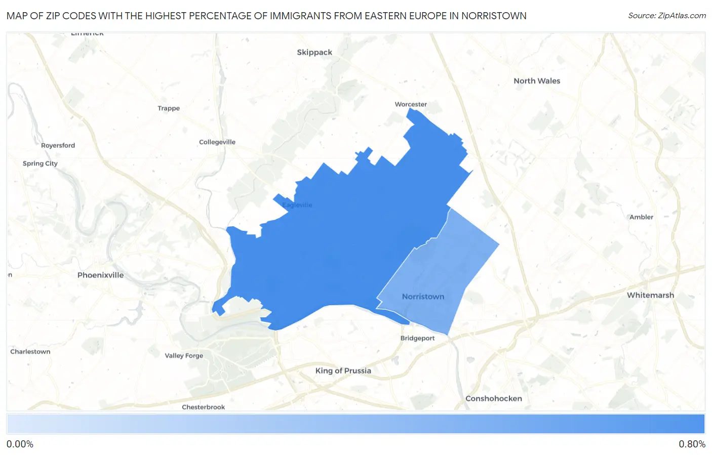 Zip Codes with the Highest Percentage of Immigrants from Eastern Europe in Norristown Map
