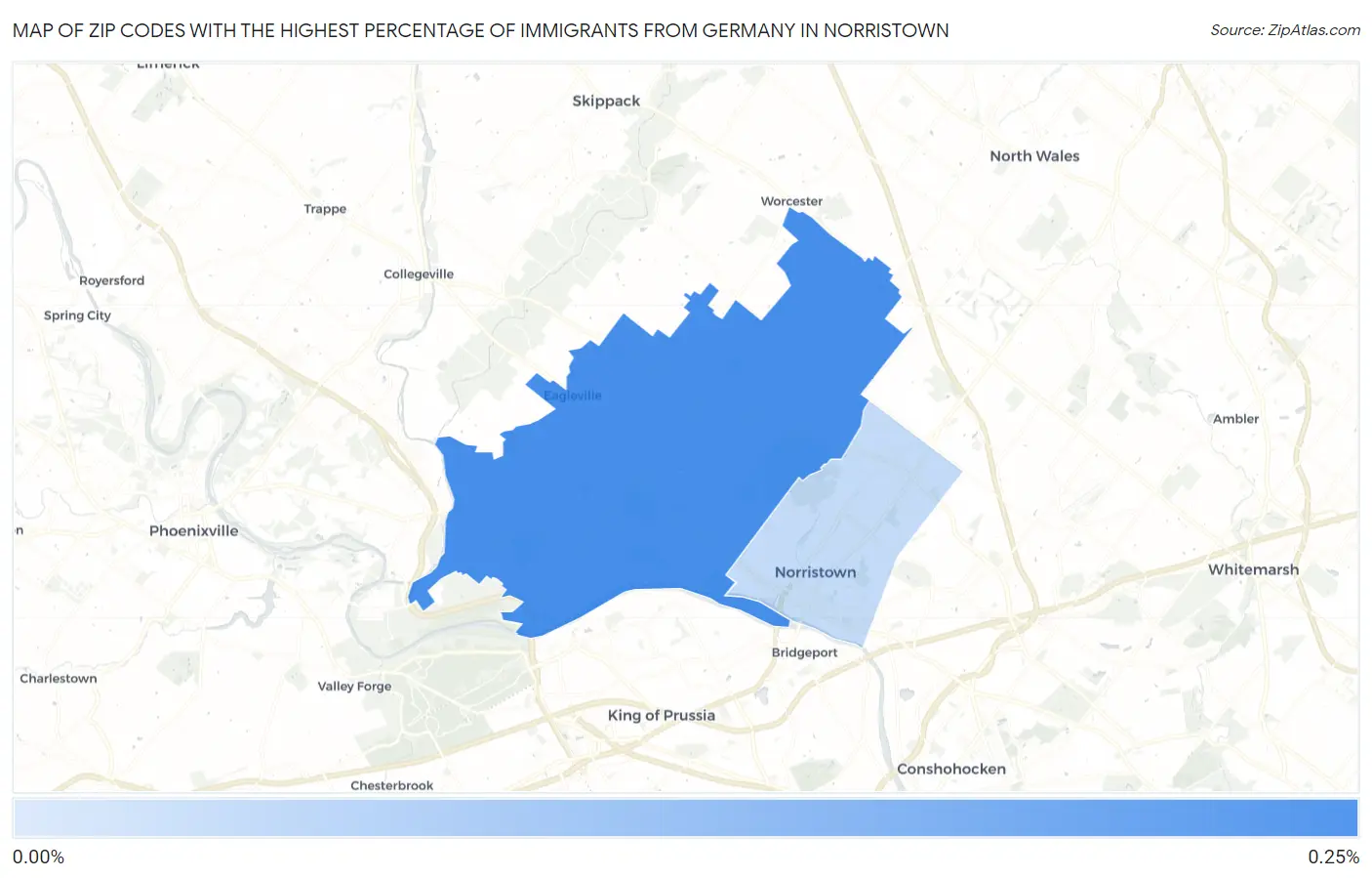 Zip Codes with the Highest Percentage of Immigrants from Germany in Norristown Map