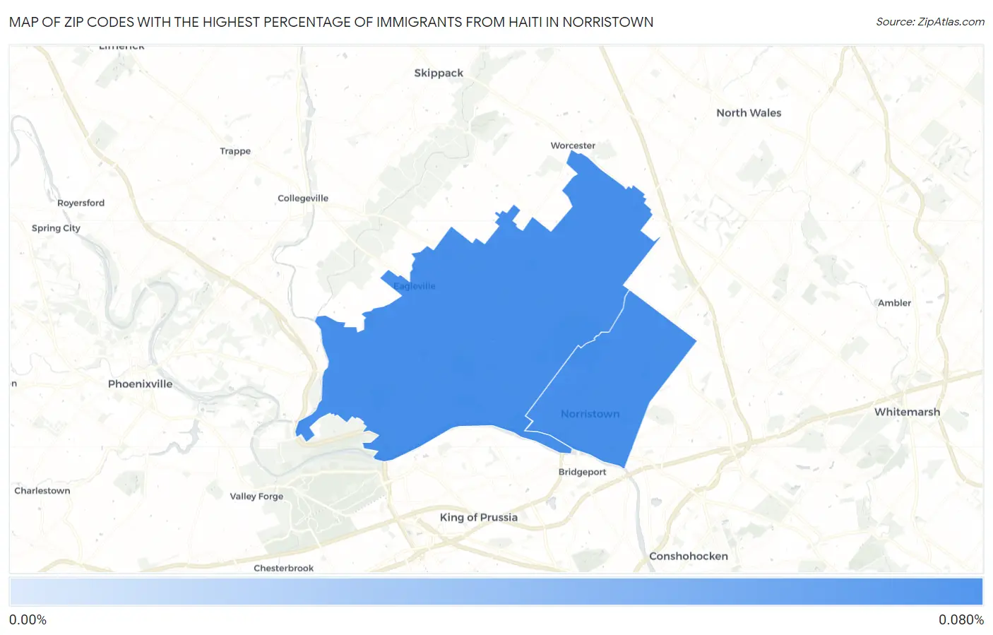 Zip Codes with the Highest Percentage of Immigrants from Haiti in Norristown Map