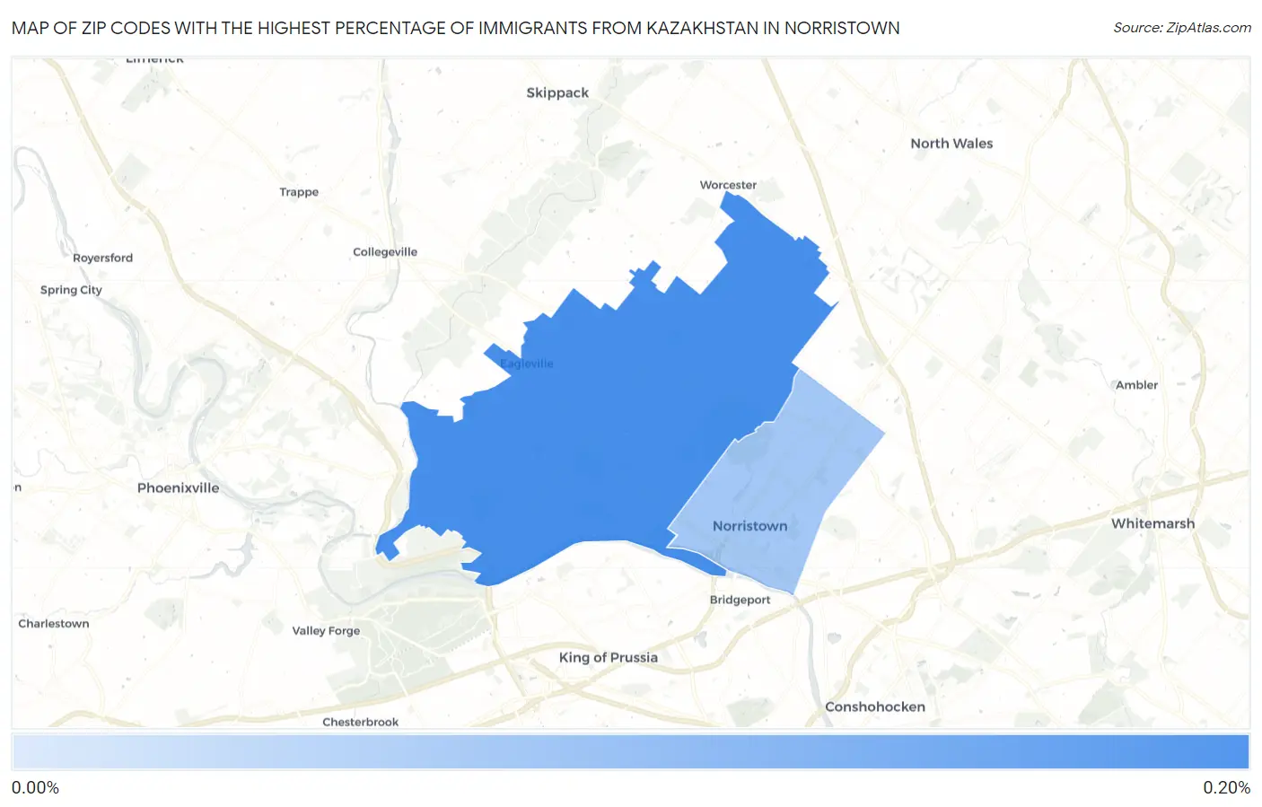 Zip Codes with the Highest Percentage of Immigrants from Kazakhstan in Norristown Map