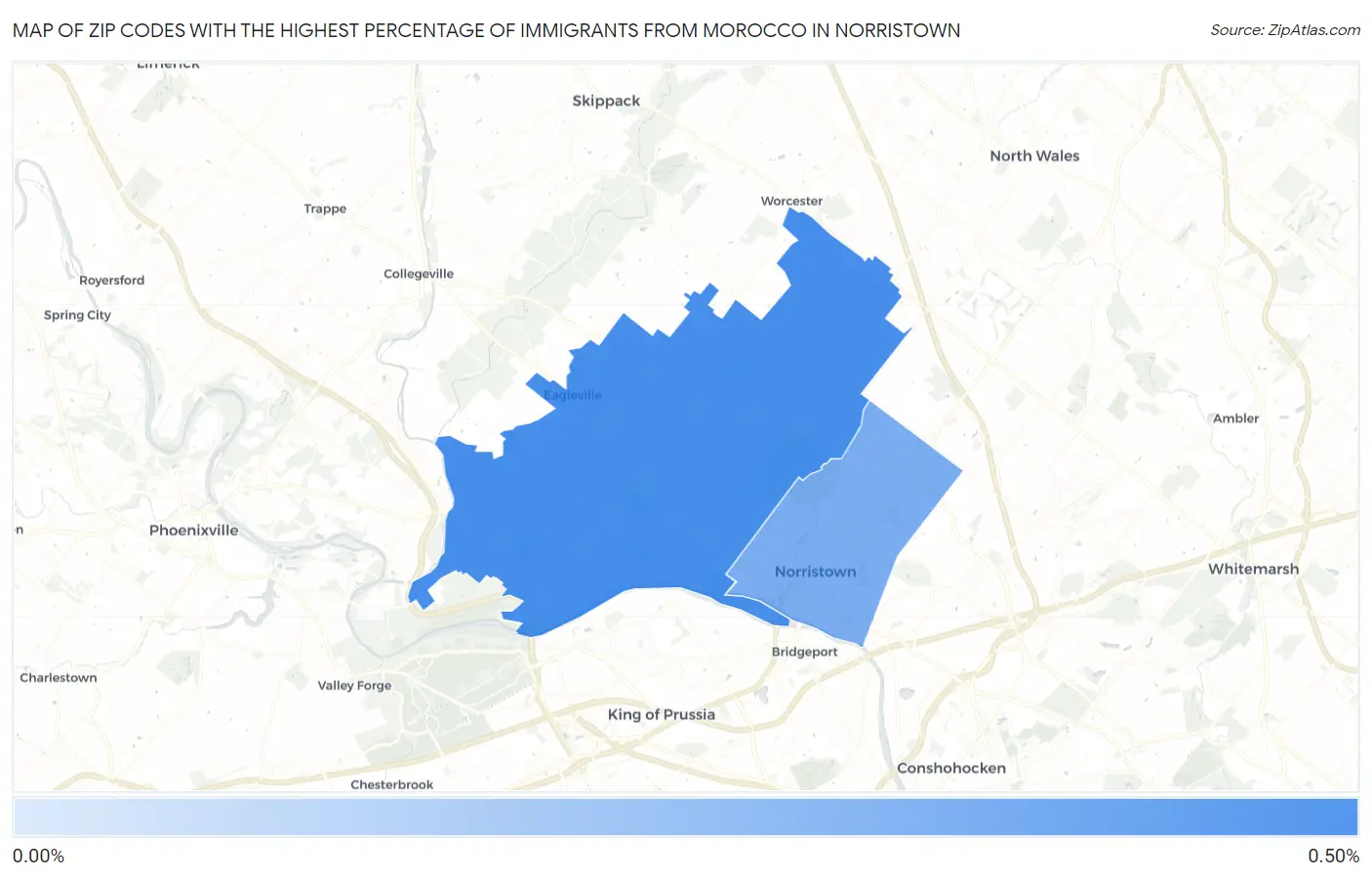 Zip Codes with the Highest Percentage of Immigrants from Morocco in Norristown Map