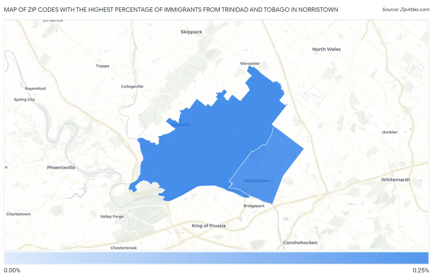 Zip Codes with the Highest Percentage of Immigrants from Trinidad and Tobago in Norristown Map