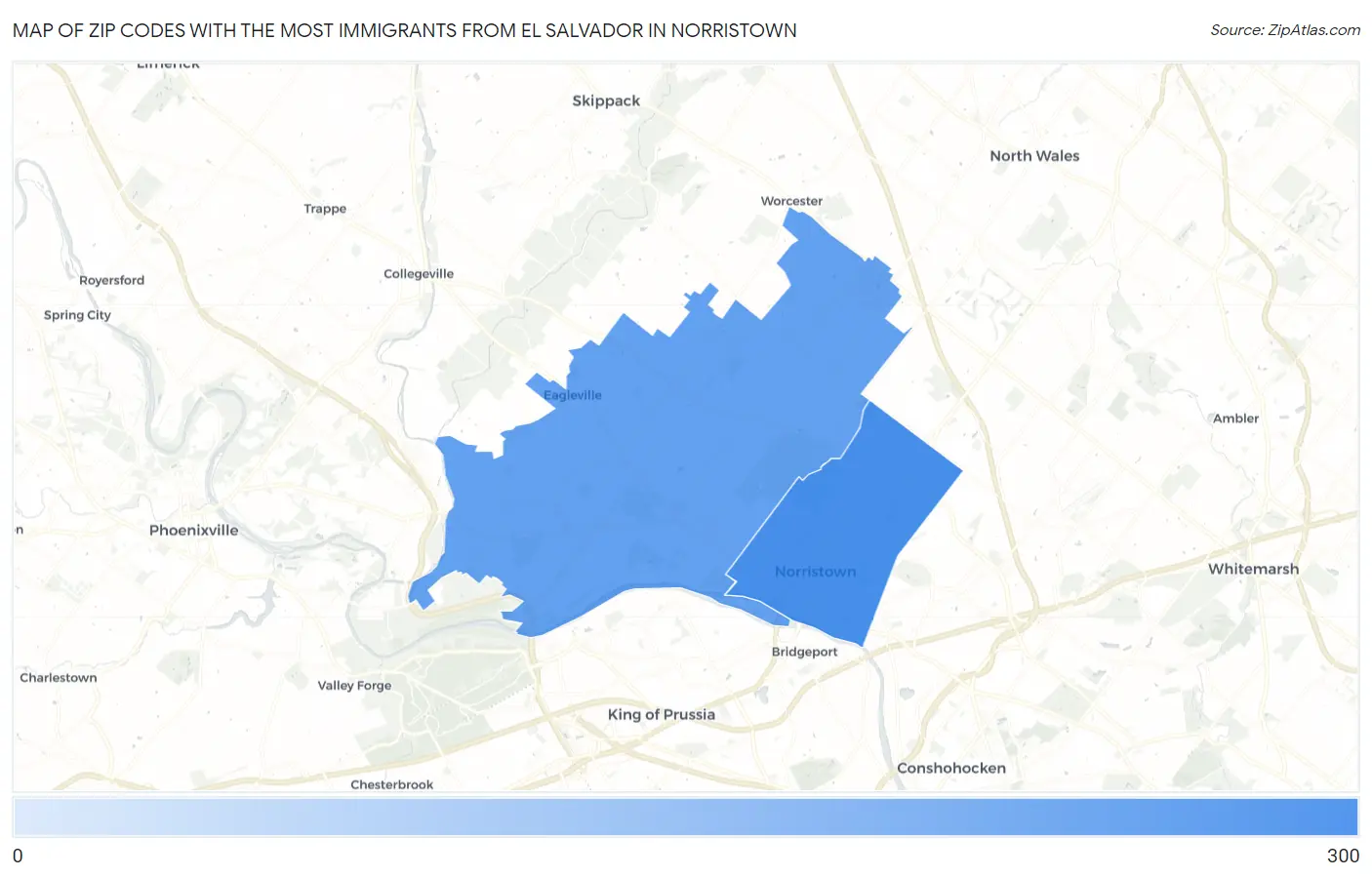 Zip Codes with the Most Immigrants from El Salvador in Norristown Map