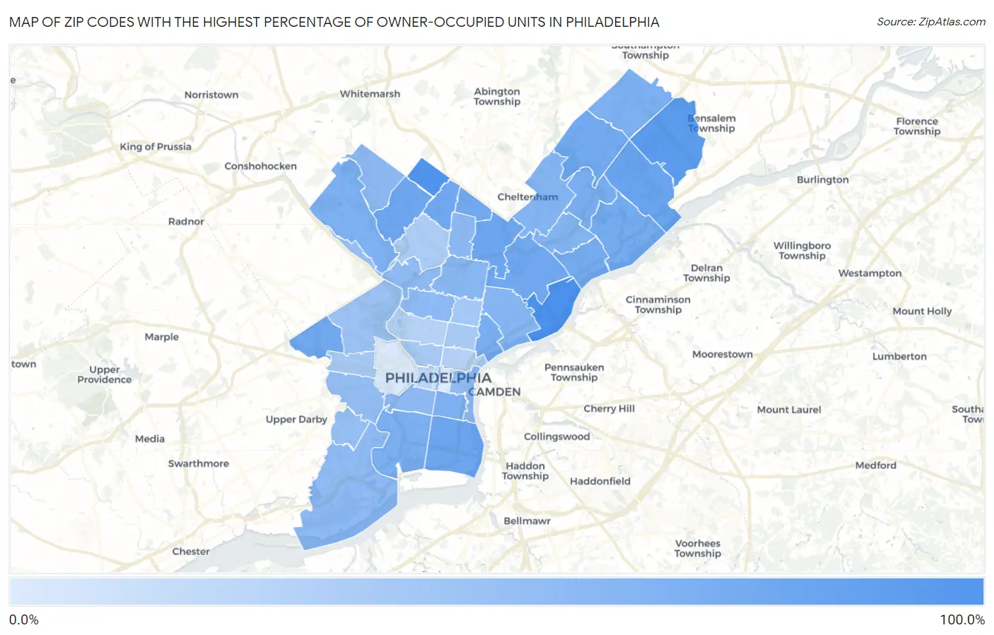 Zip Codes with the Highest Percentage of Owner-Occupied Units in Philadelphia Map