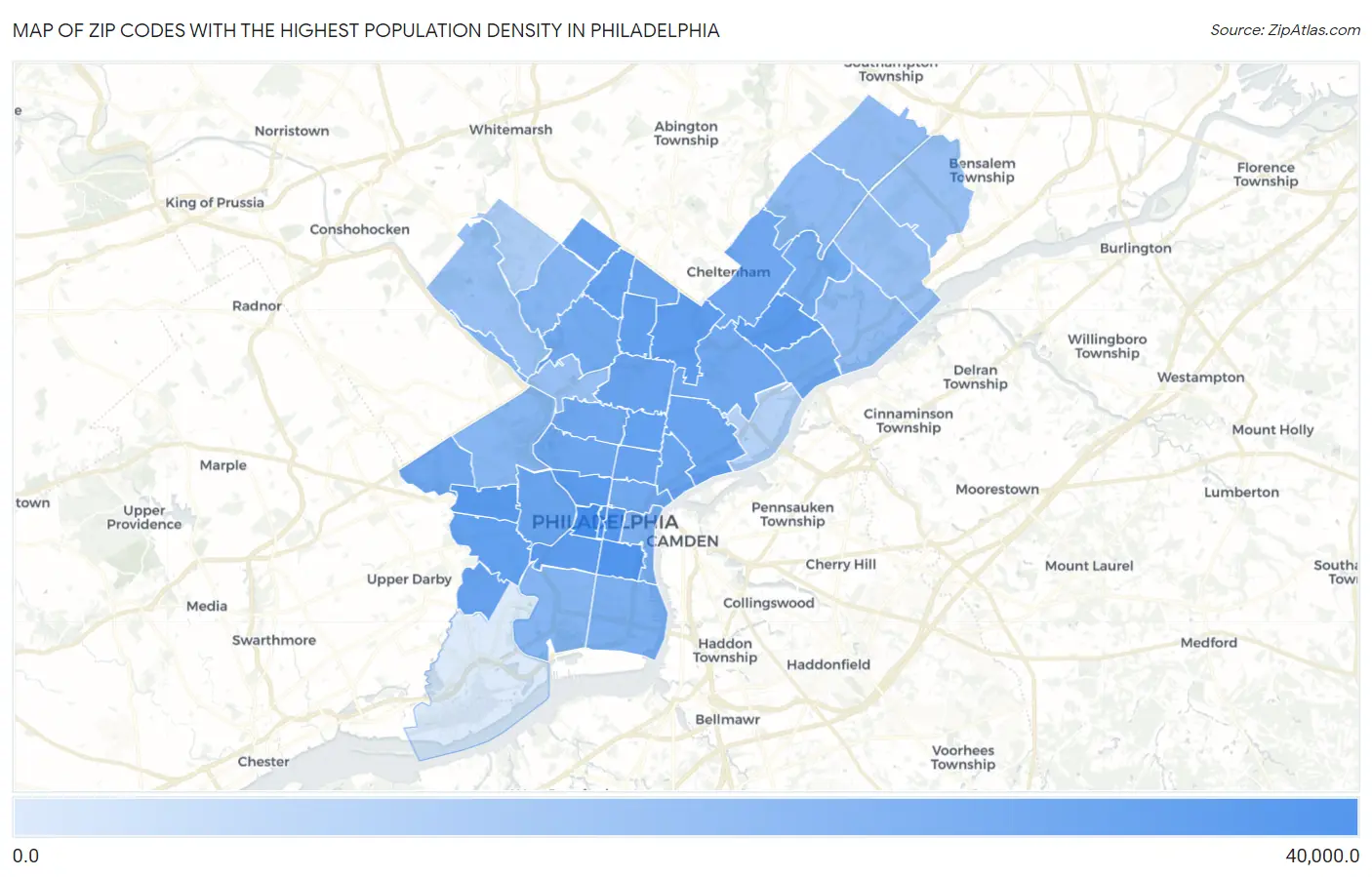 Zip Codes with the Highest Population Density in Philadelphia Map