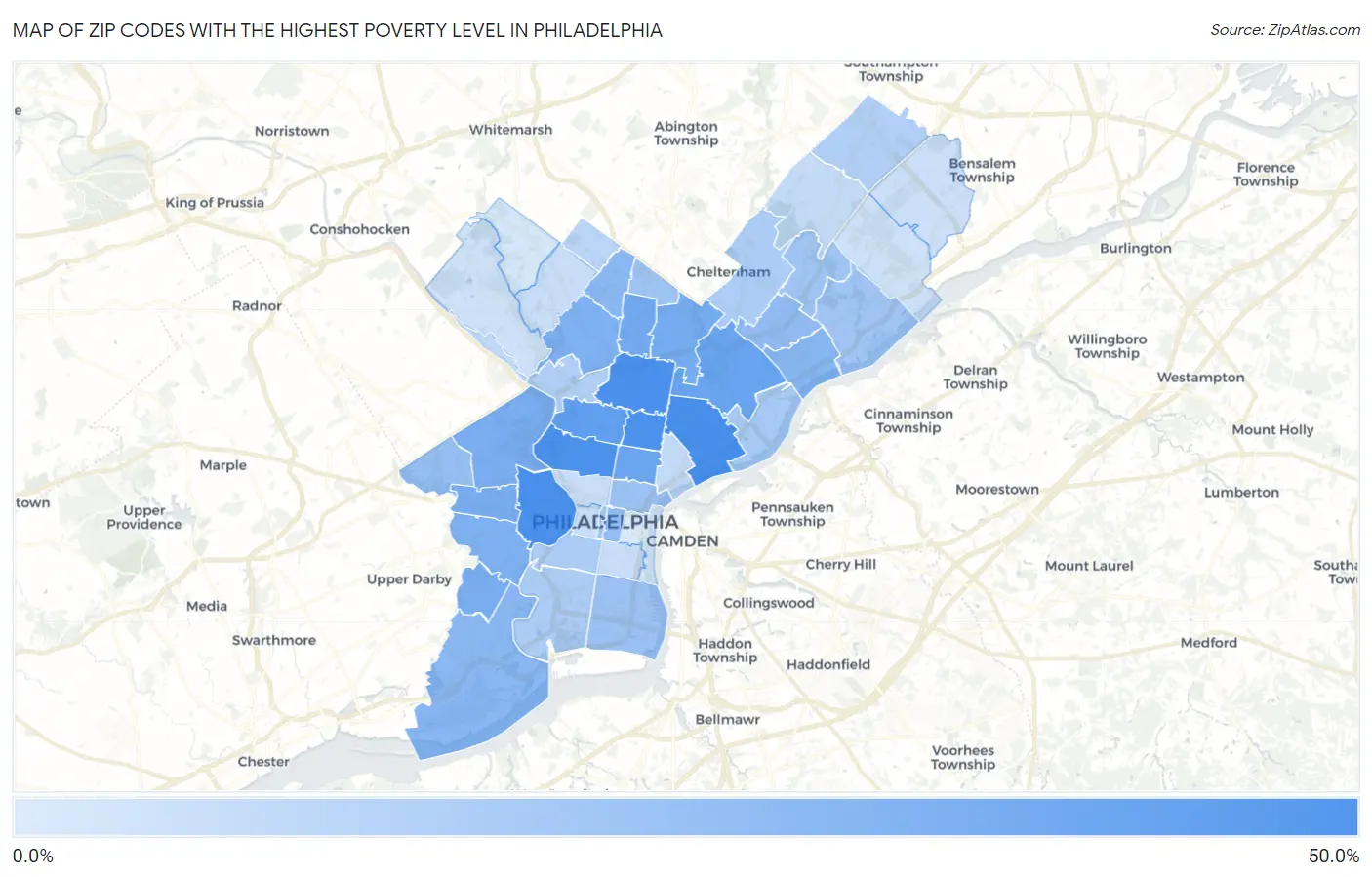Zip Codes with the Highest Poverty Level in Philadelphia Map