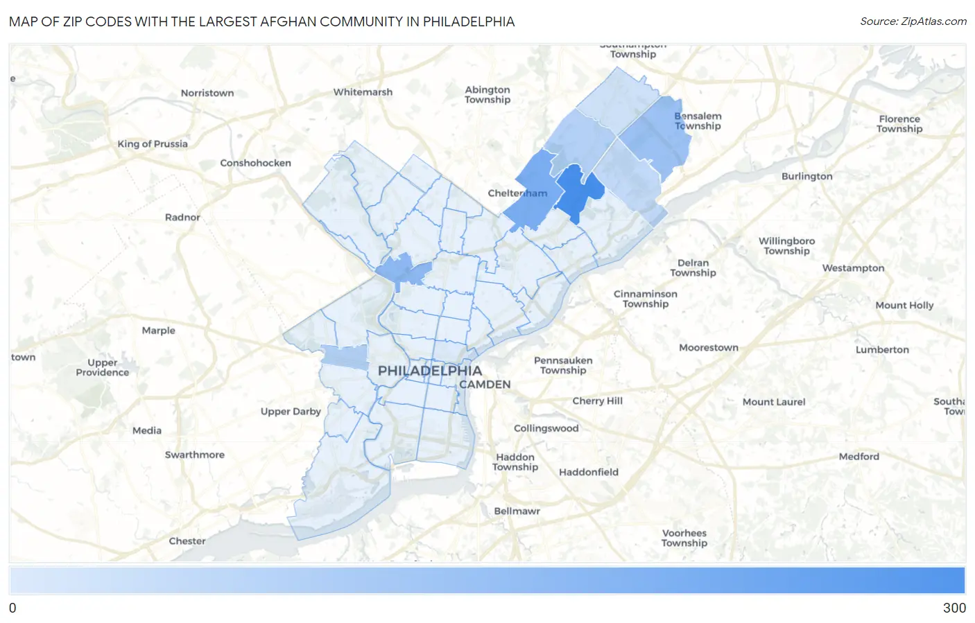 Zip Codes with the Largest Afghan Community in Philadelphia Map