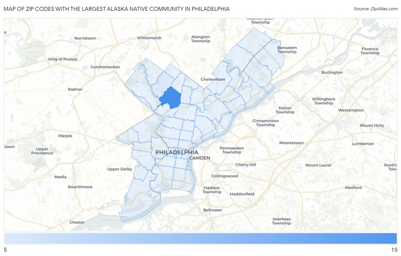 Zip Codes with the Largest Alaska Native Community in Philadelphia Map