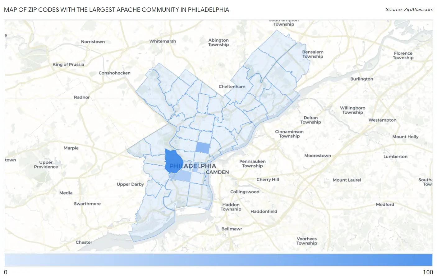 Zip Codes with the Largest Apache Community in Philadelphia Map