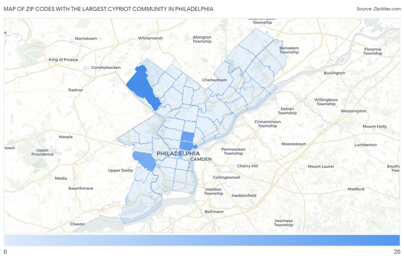 Zip Codes with the Largest Cypriot Community in Philadelphia Map