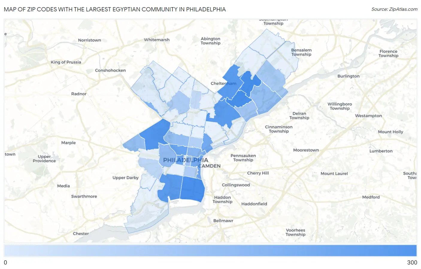 Zip Codes with the Largest Egyptian Community in Philadelphia Map