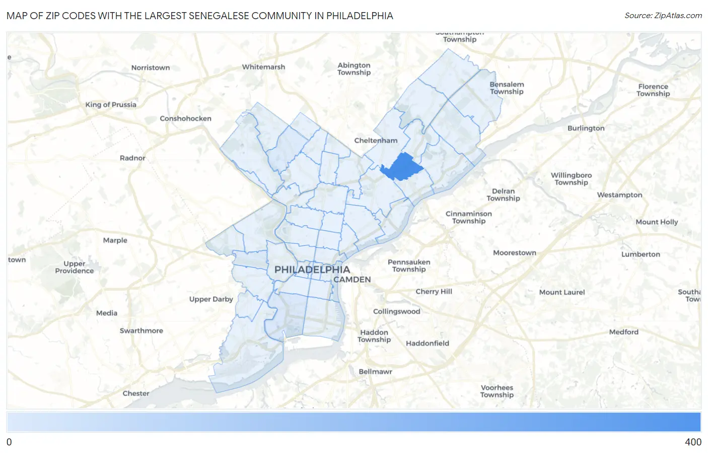 Zip Codes with the Largest Senegalese Community in Philadelphia Map