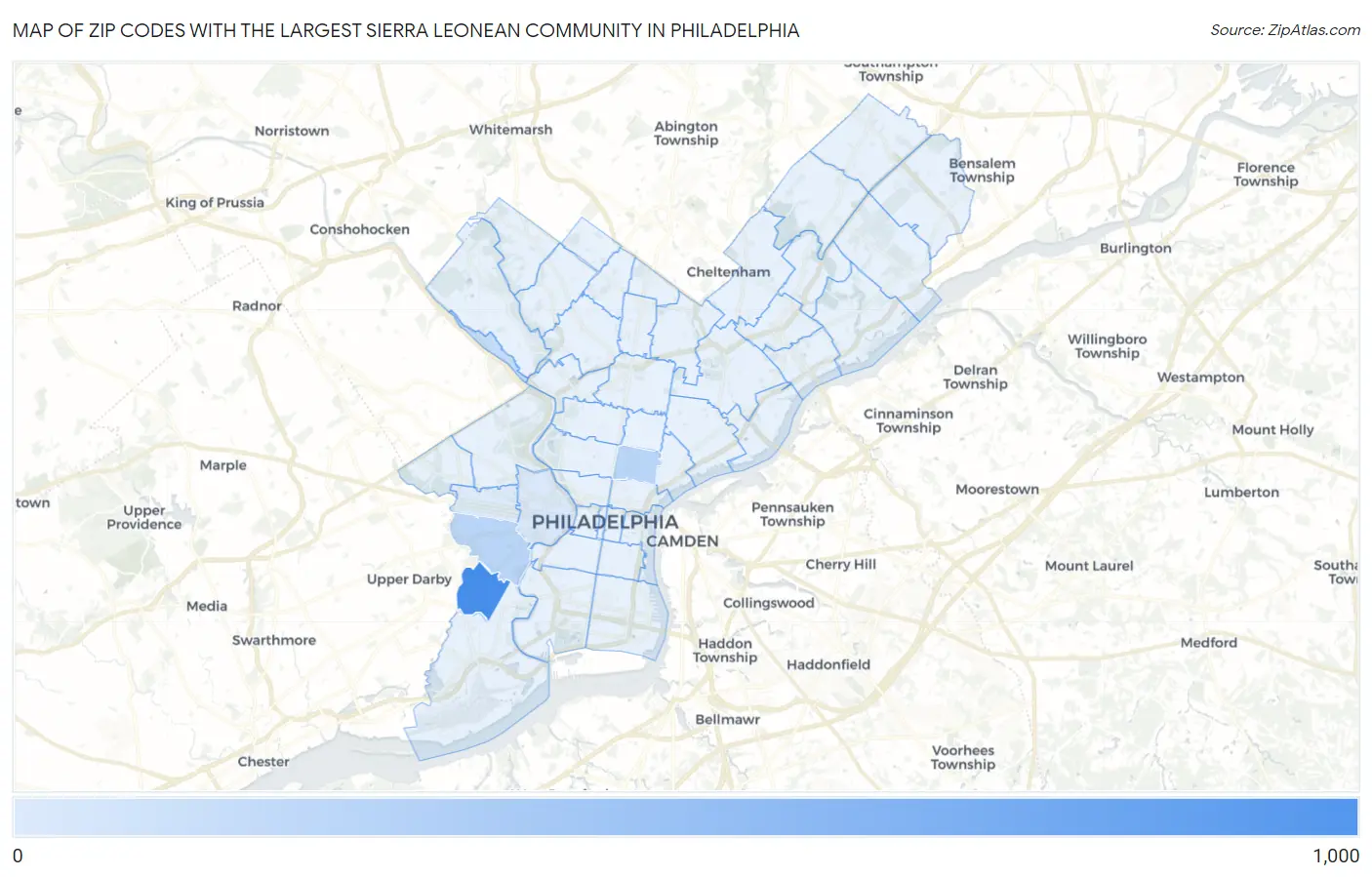 Zip Codes with the Largest Sierra Leonean Community in Philadelphia Map