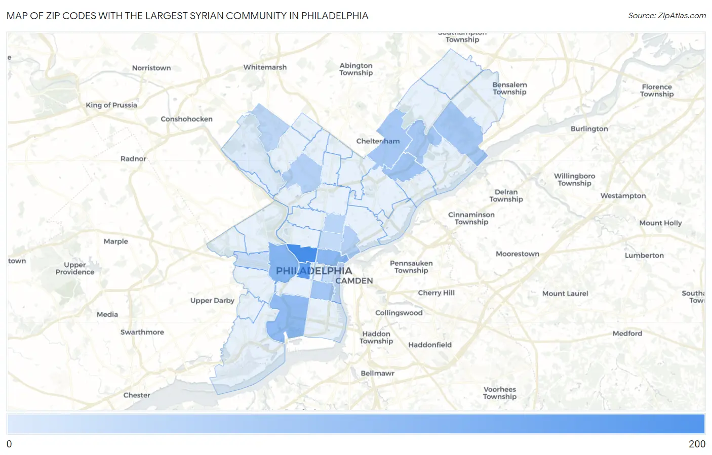 Zip Codes with the Largest Syrian Community in Philadelphia Map