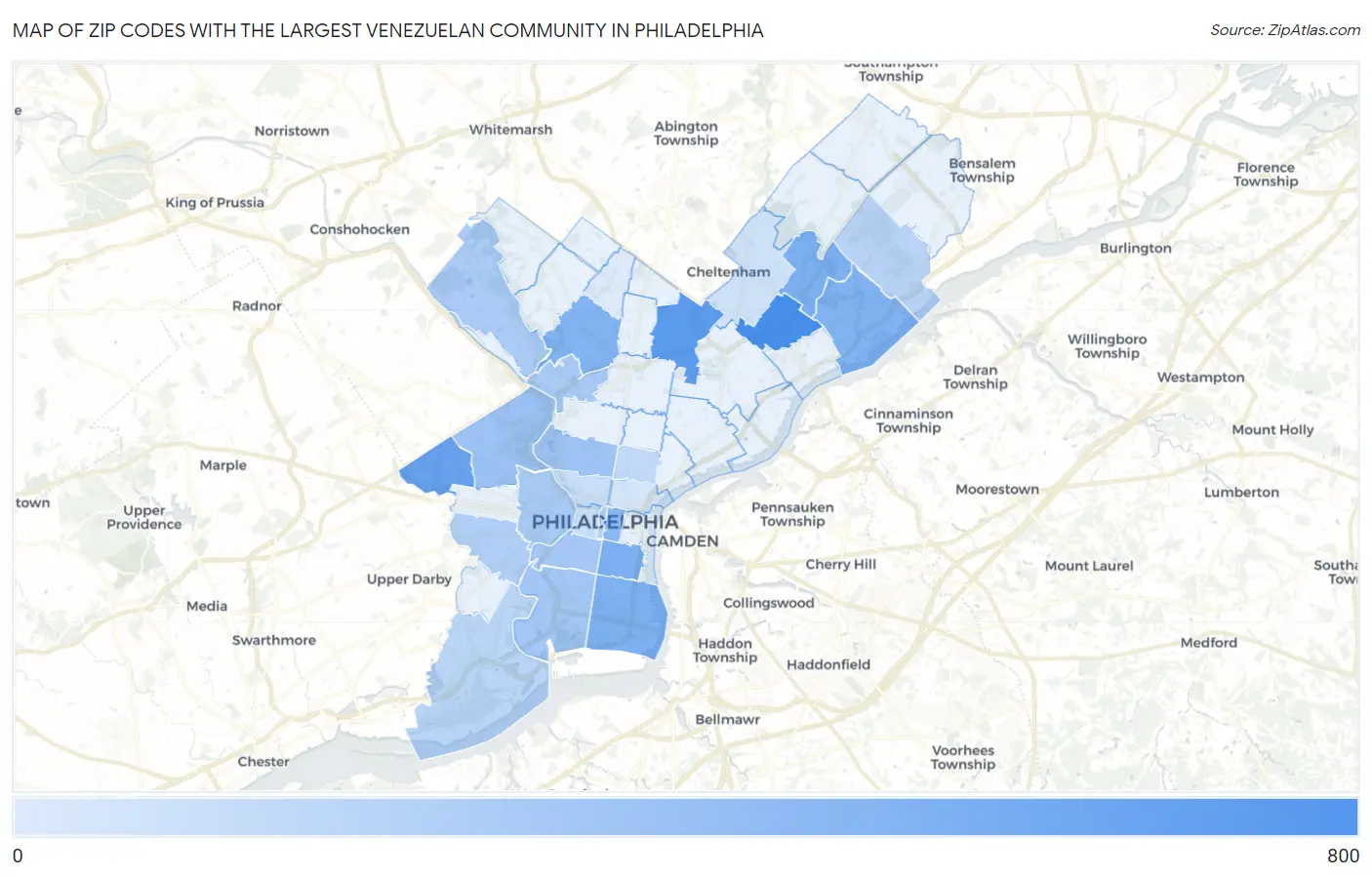 Zip Codes with the Largest Venezuelan Community in Philadelphia Map