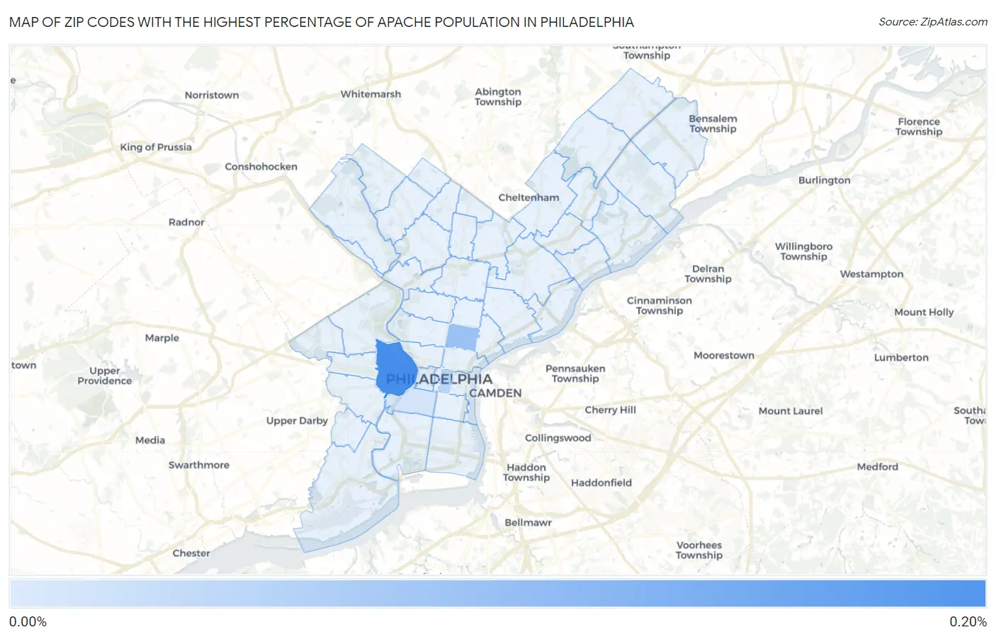 Zip Codes with the Highest Percentage of Apache Population in Philadelphia Map