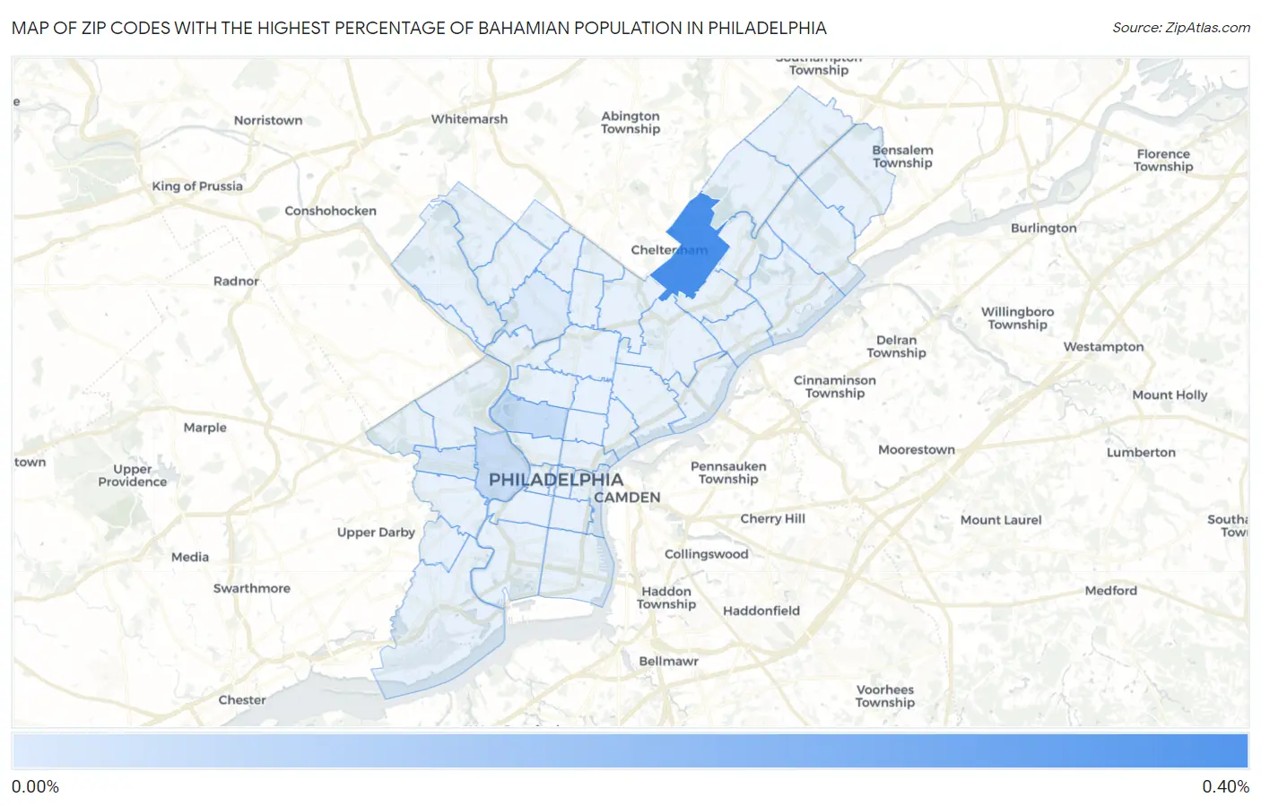 Zip Codes with the Highest Percentage of Bahamian Population in Philadelphia Map