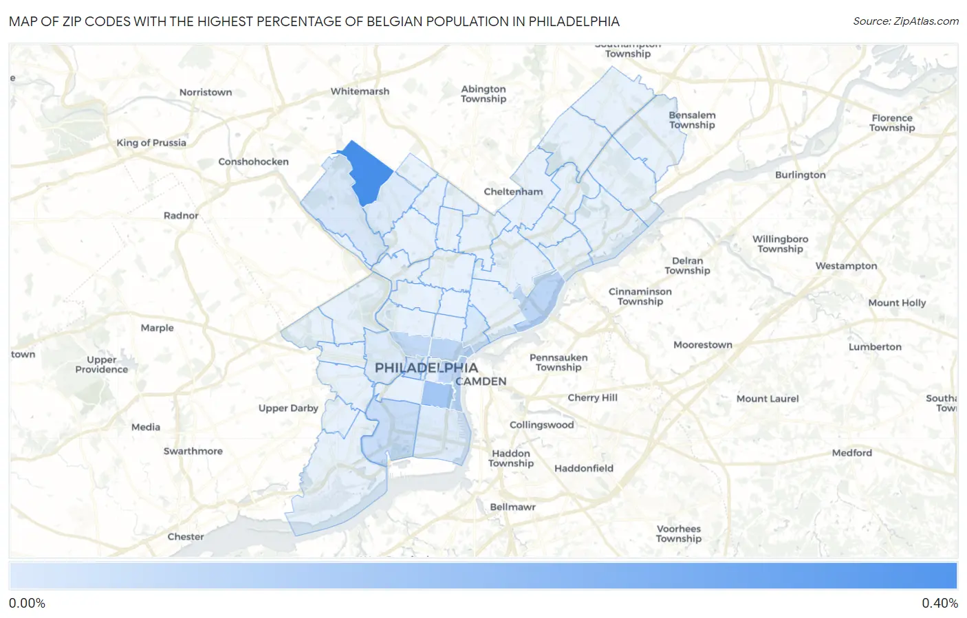 Zip Codes with the Highest Percentage of Belgian Population in Philadelphia Map