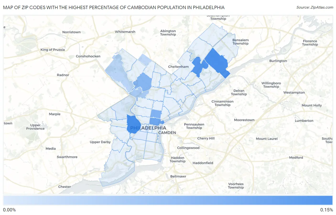 Zip Codes with the Highest Percentage of Cambodian Population in Philadelphia Map