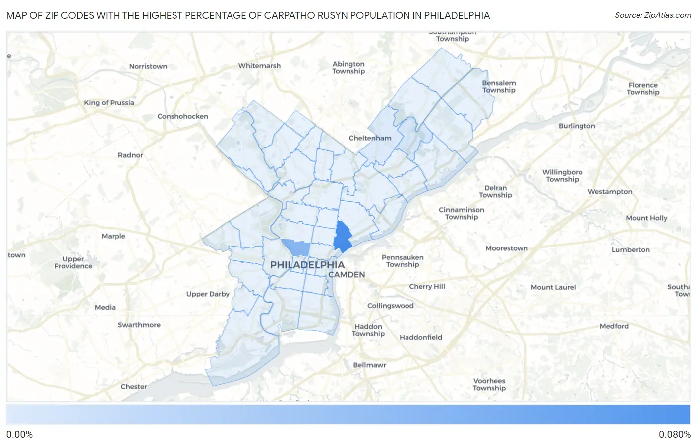 Zip Codes with the Highest Percentage of Carpatho Rusyn Population in Philadelphia Map