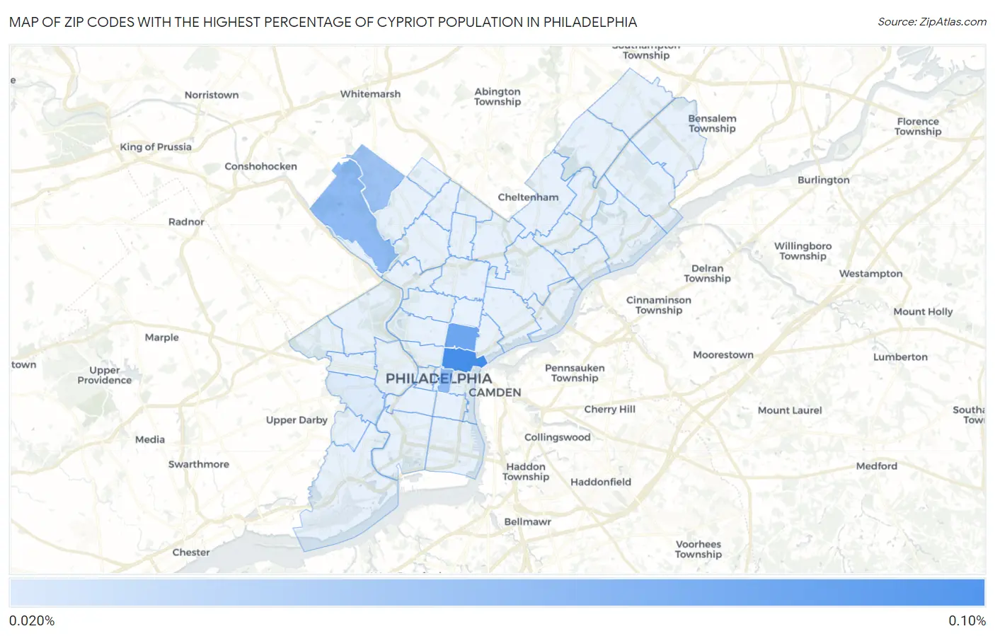 Zip Codes with the Highest Percentage of Cypriot Population in Philadelphia Map
