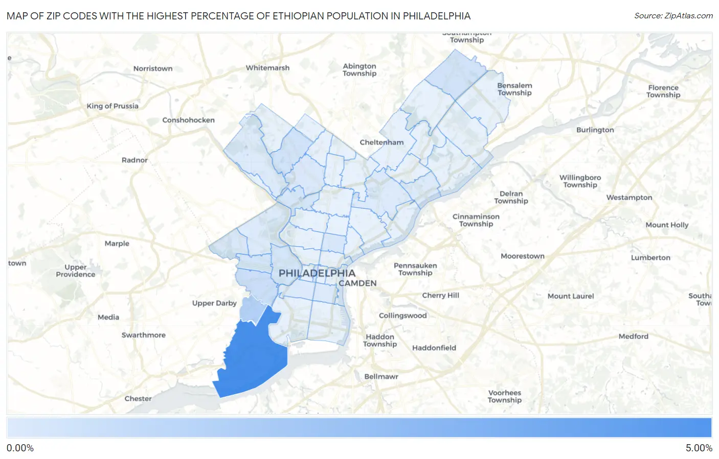Zip Codes with the Highest Percentage of Ethiopian Population in Philadelphia Map
