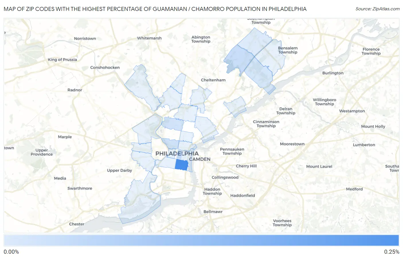 Zip Codes with the Highest Percentage of Guamanian / Chamorro Population in Philadelphia Map