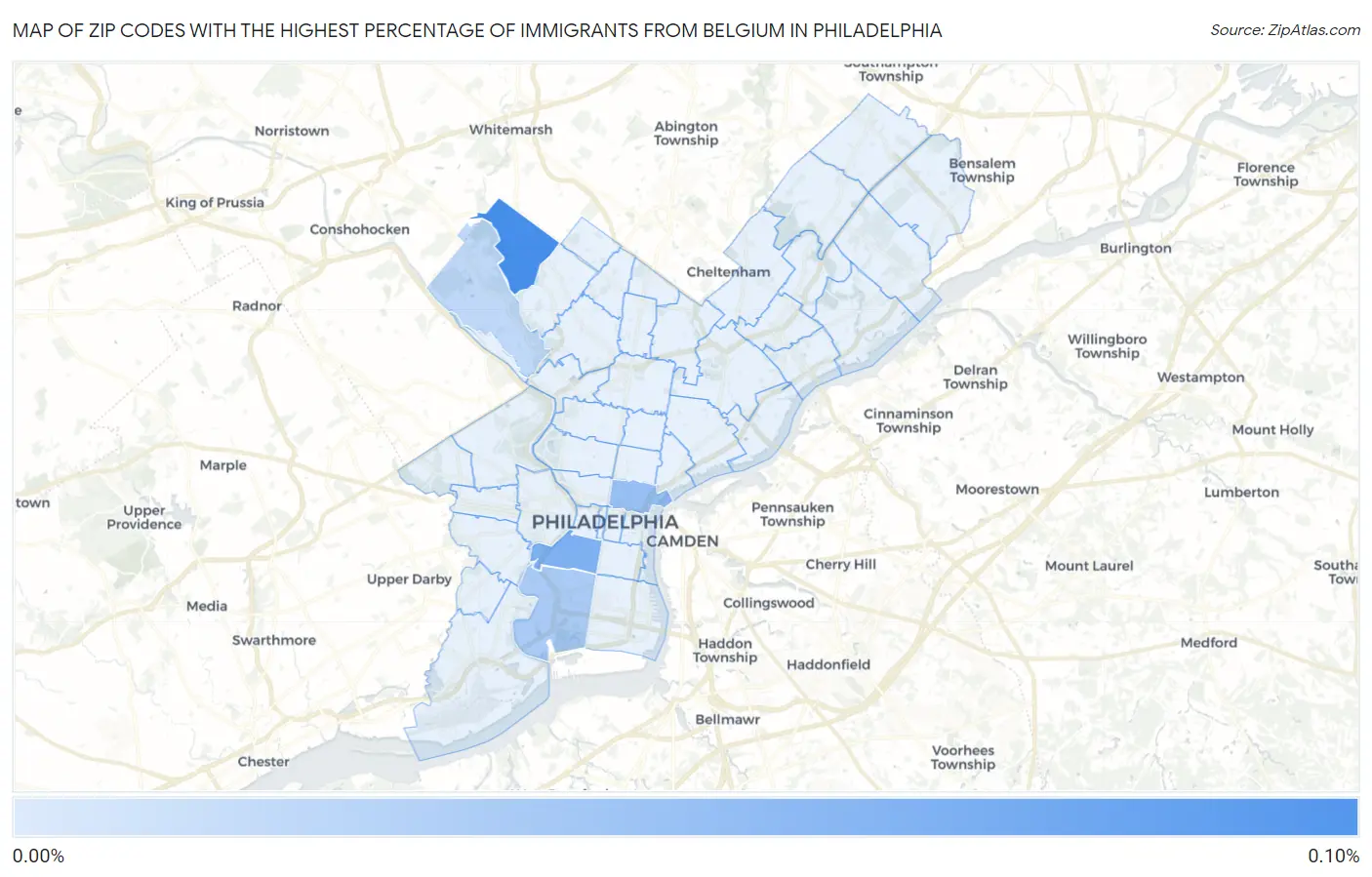 Zip Codes with the Highest Percentage of Immigrants from Belgium in Philadelphia Map