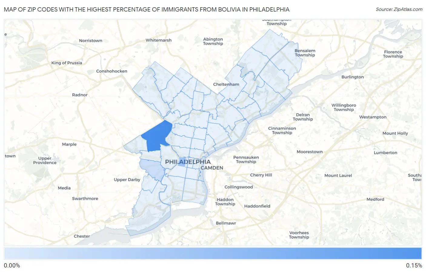 Zip Codes with the Highest Percentage of Immigrants from Bolivia in Philadelphia Map