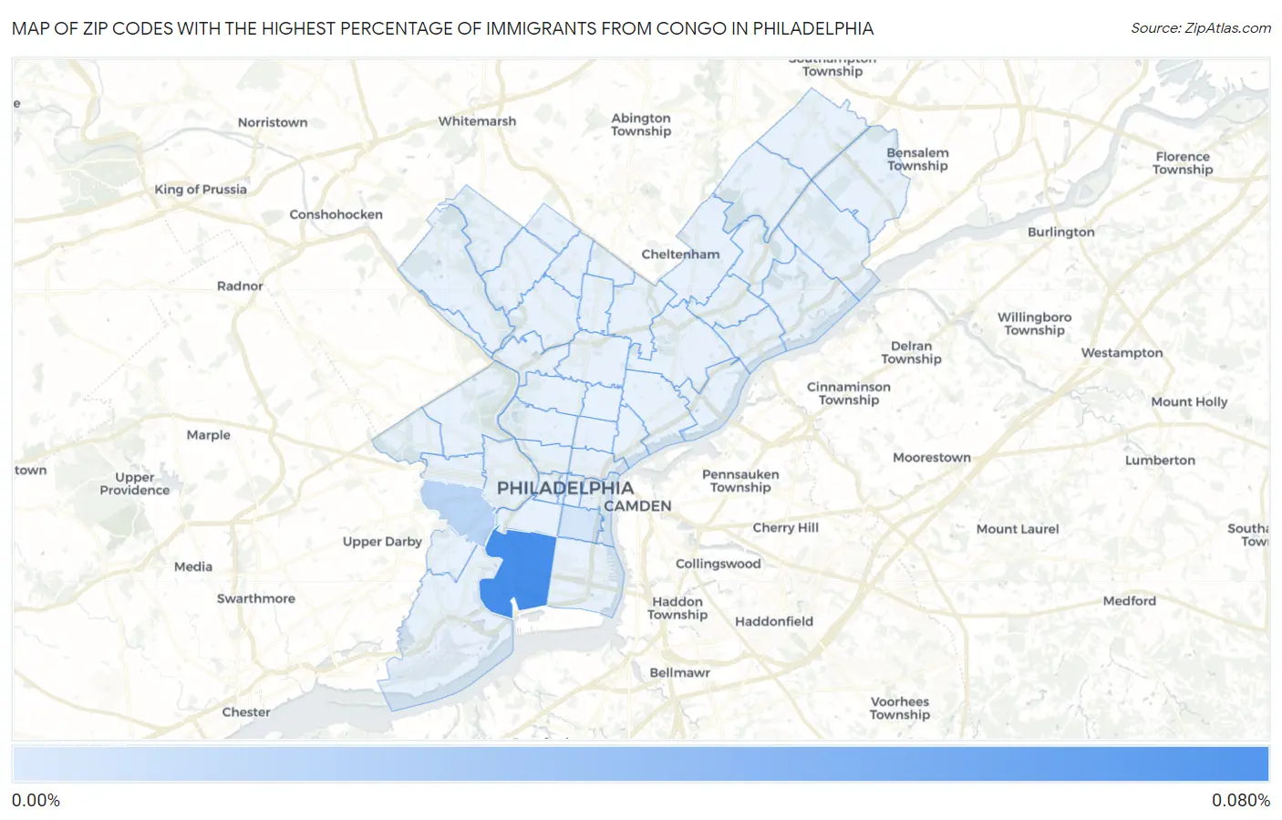 Zip Codes with the Highest Percentage of Immigrants from Congo in Philadelphia Map