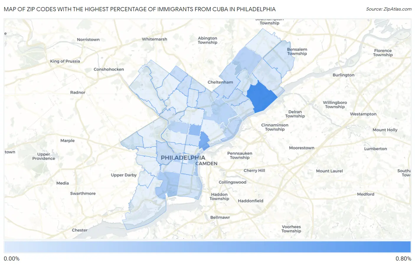 Zip Codes with the Highest Percentage of Immigrants from Cuba in Philadelphia Map