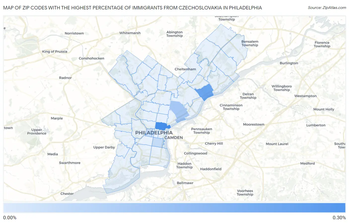 Zip Codes with the Highest Percentage of Immigrants from Czechoslovakia in Philadelphia Map
