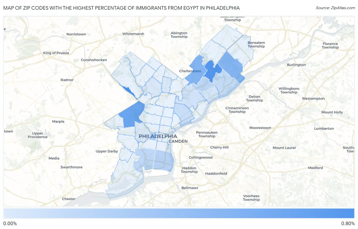 Zip Codes with the Highest Percentage of Immigrants from Egypt in Philadelphia Map