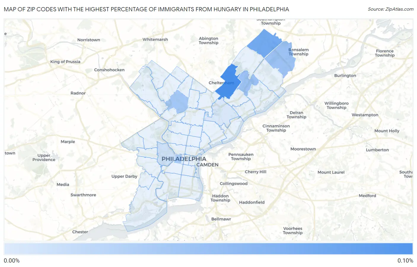 Zip Codes with the Highest Percentage of Immigrants from Hungary in Philadelphia Map