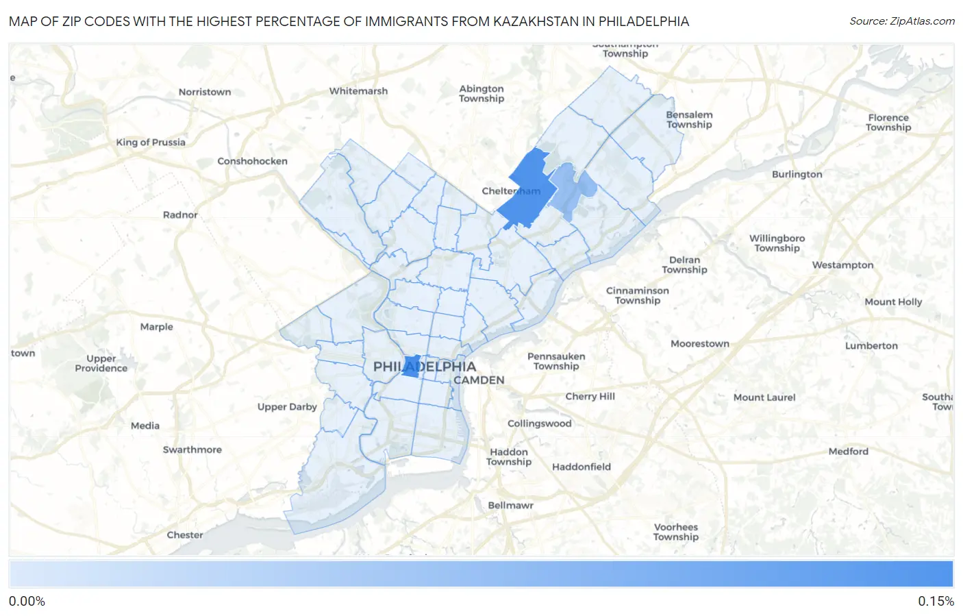 Zip Codes with the Highest Percentage of Immigrants from Kazakhstan in Philadelphia Map