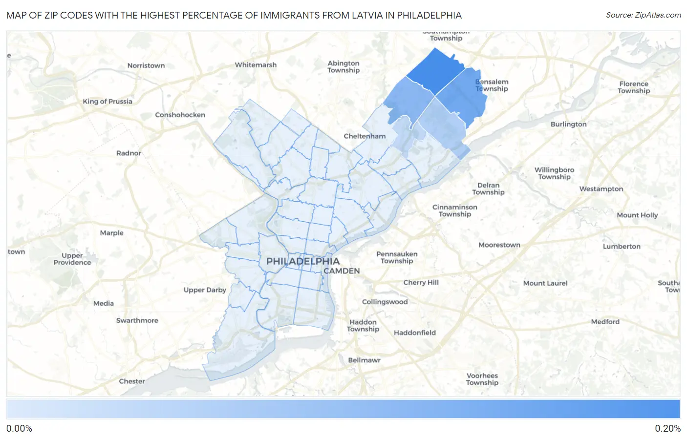 Zip Codes with the Highest Percentage of Immigrants from Latvia in Philadelphia Map