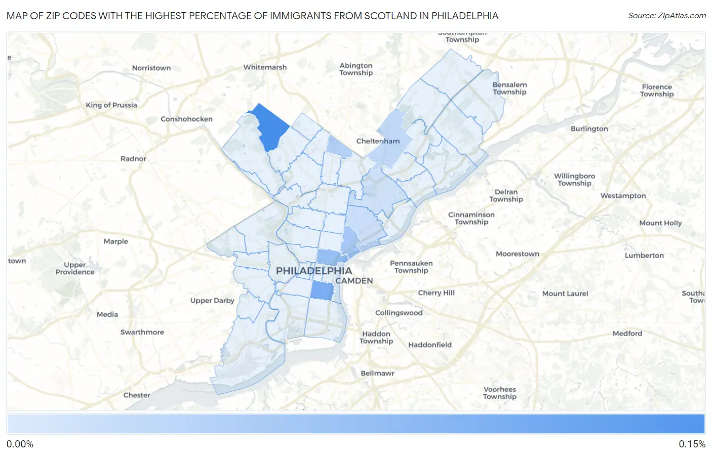 Zip Codes with the Highest Percentage of Immigrants from Scotland in Philadelphia Map