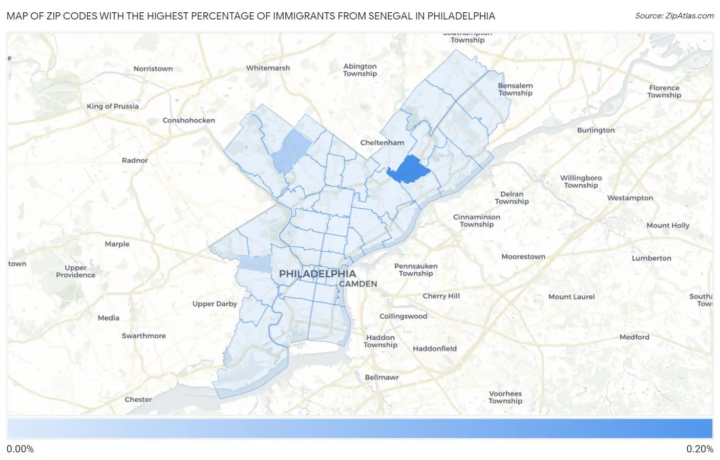 Zip Codes with the Highest Percentage of Immigrants from Senegal in Philadelphia Map