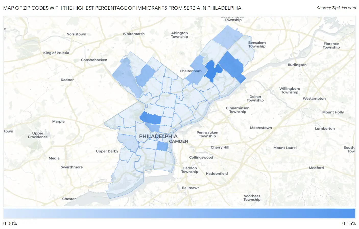 Zip Codes with the Highest Percentage of Immigrants from Serbia in Philadelphia Map
