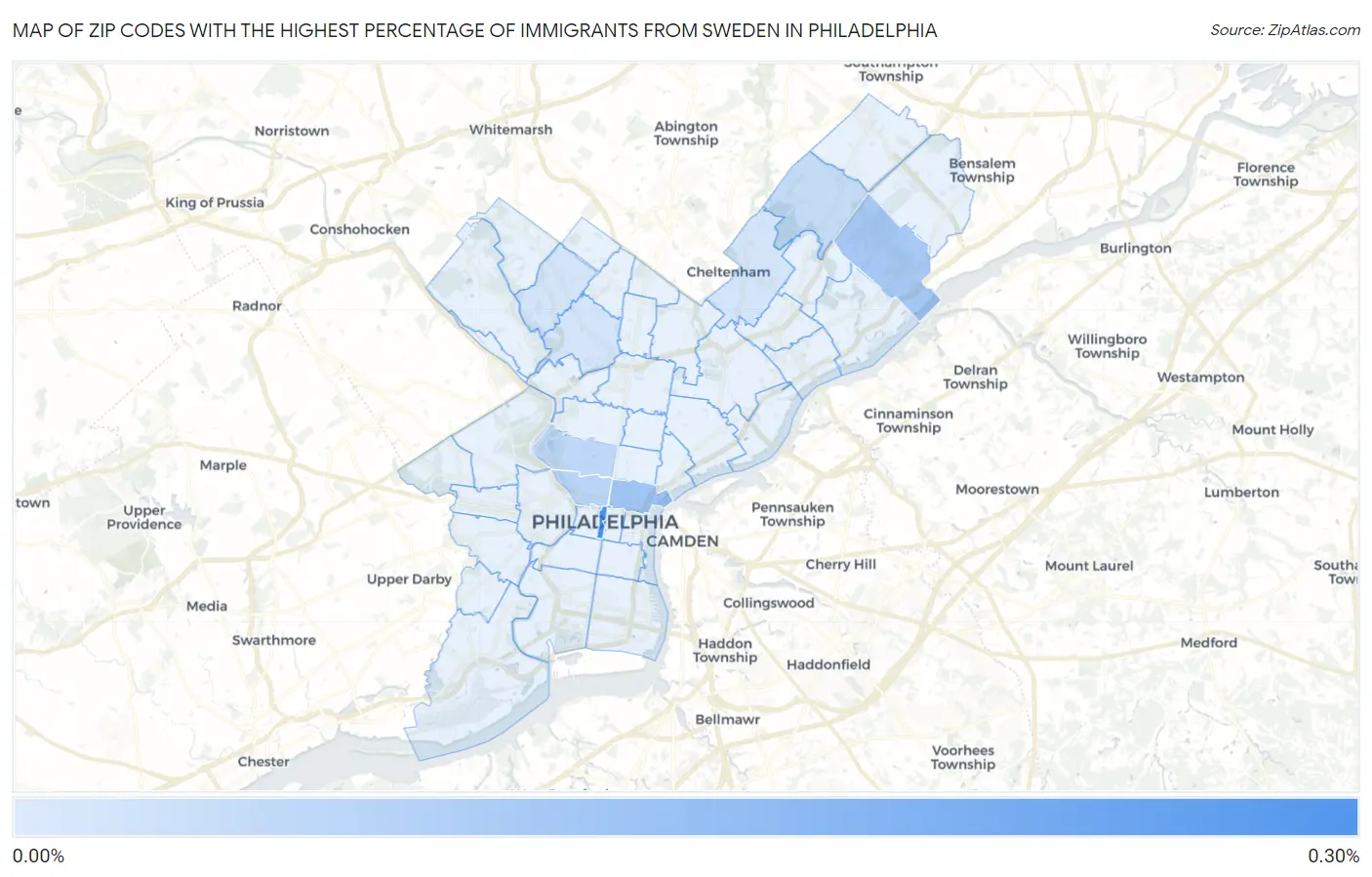 Zip Codes with the Highest Percentage of Immigrants from Sweden in Philadelphia Map