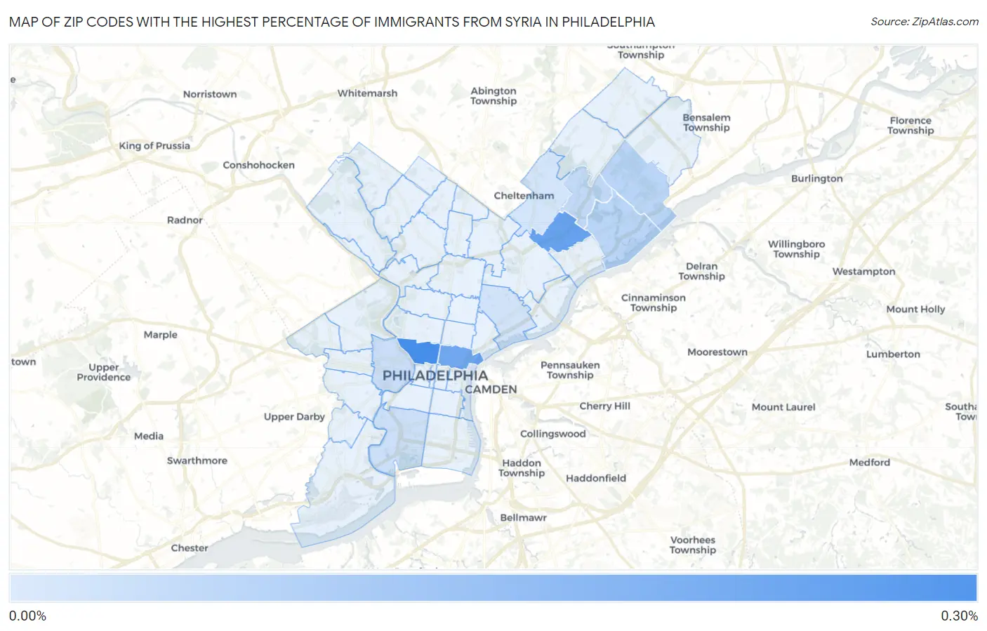 Zip Codes with the Highest Percentage of Immigrants from Syria in Philadelphia Map
