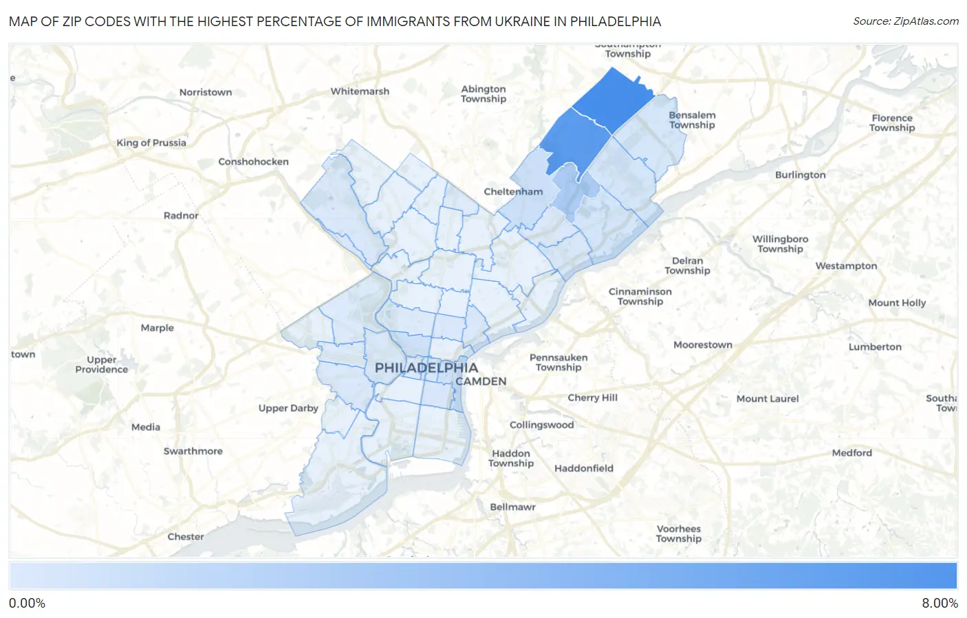 Zip Codes with the Highest Percentage of Immigrants from Ukraine in Philadelphia Map