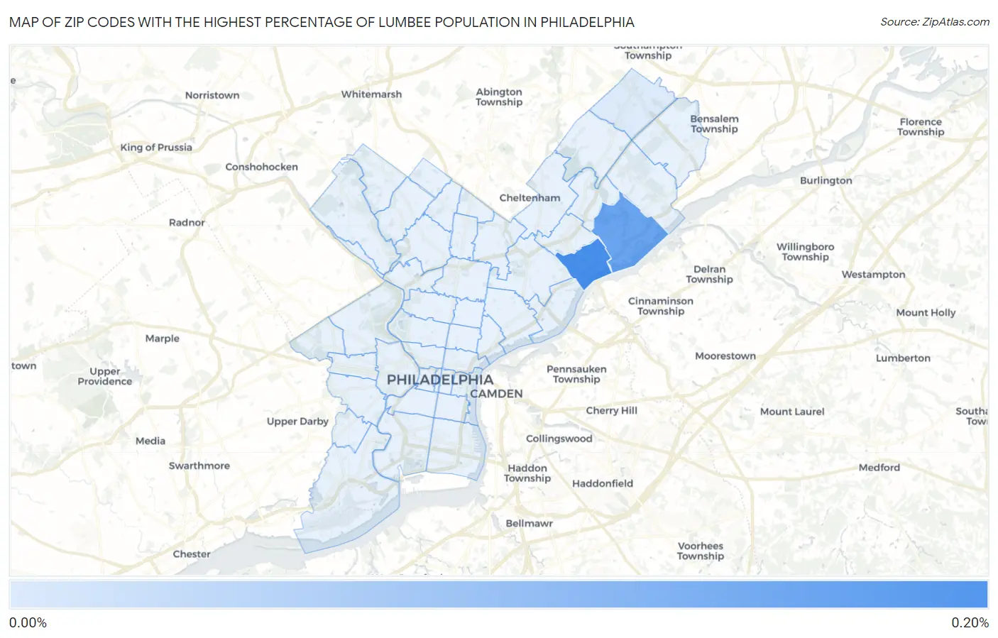 Zip Codes with the Highest Percentage of Lumbee Population in Philadelphia Map