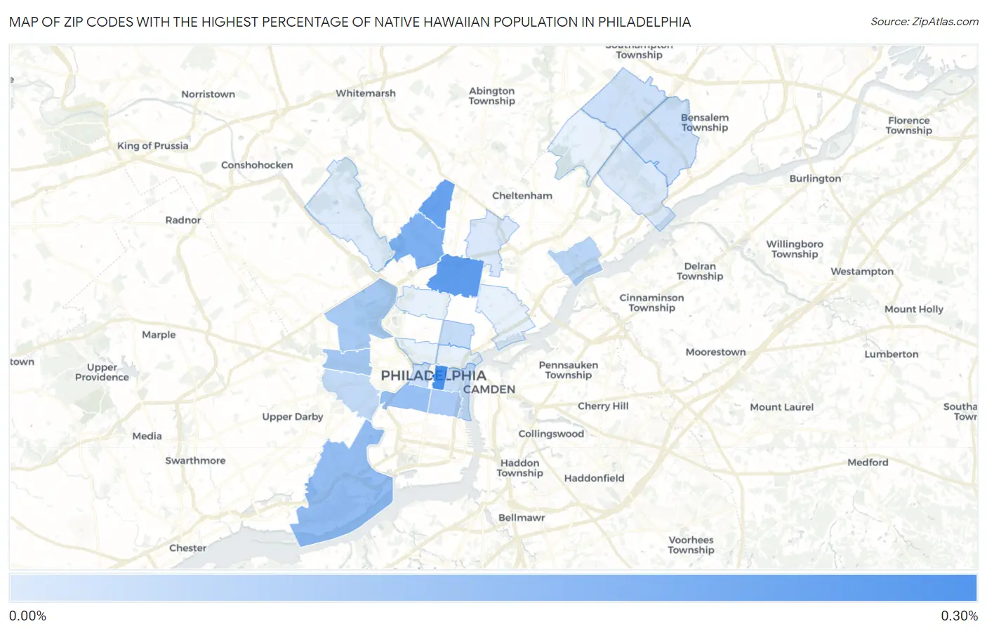 Zip Codes with the Highest Percentage of Native Hawaiian Population in Philadelphia Map
