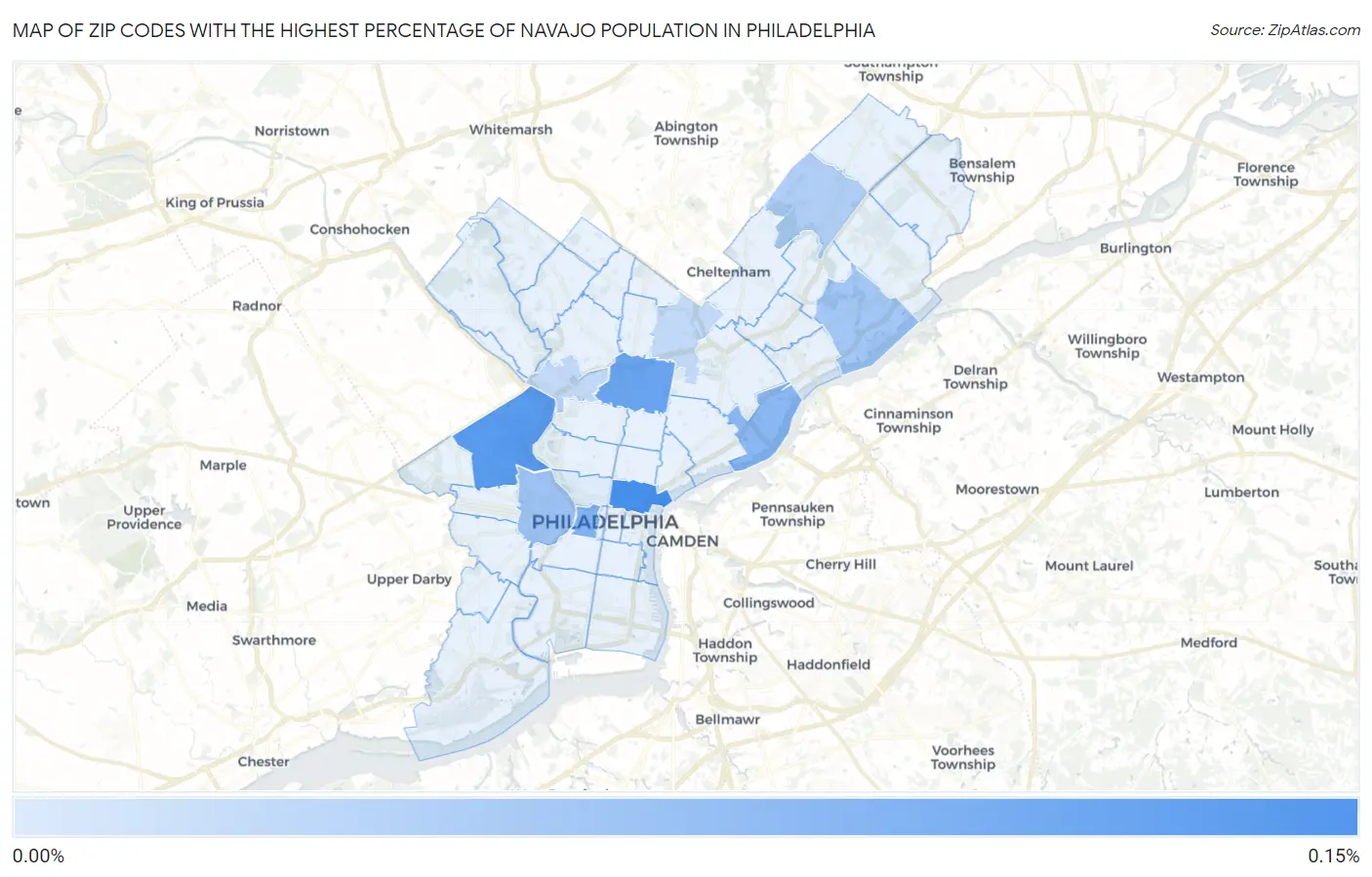 Zip Codes with the Highest Percentage of Navajo Population in Philadelphia Map