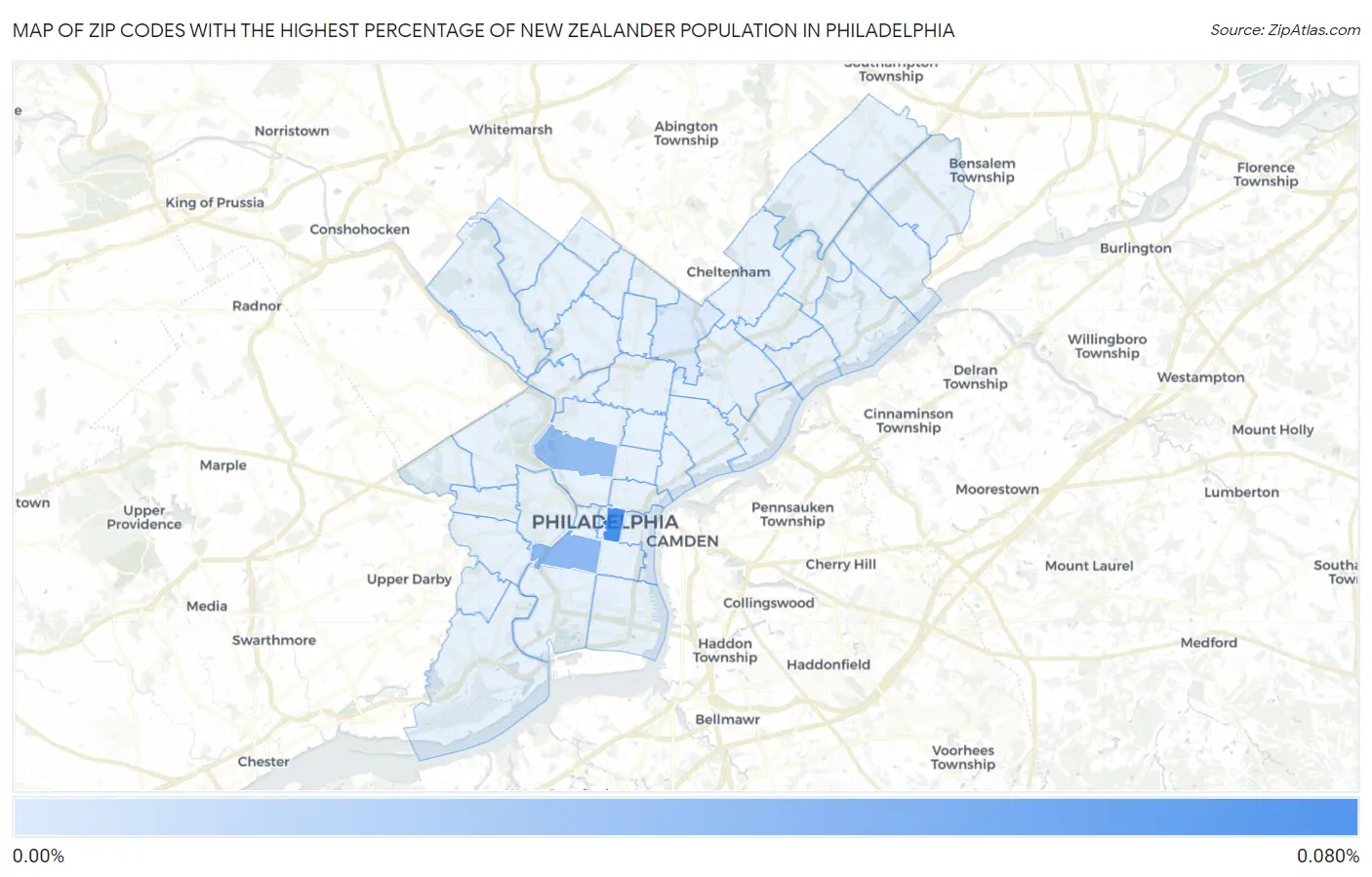 Zip Codes with the Highest Percentage of New Zealander Population in Philadelphia Map