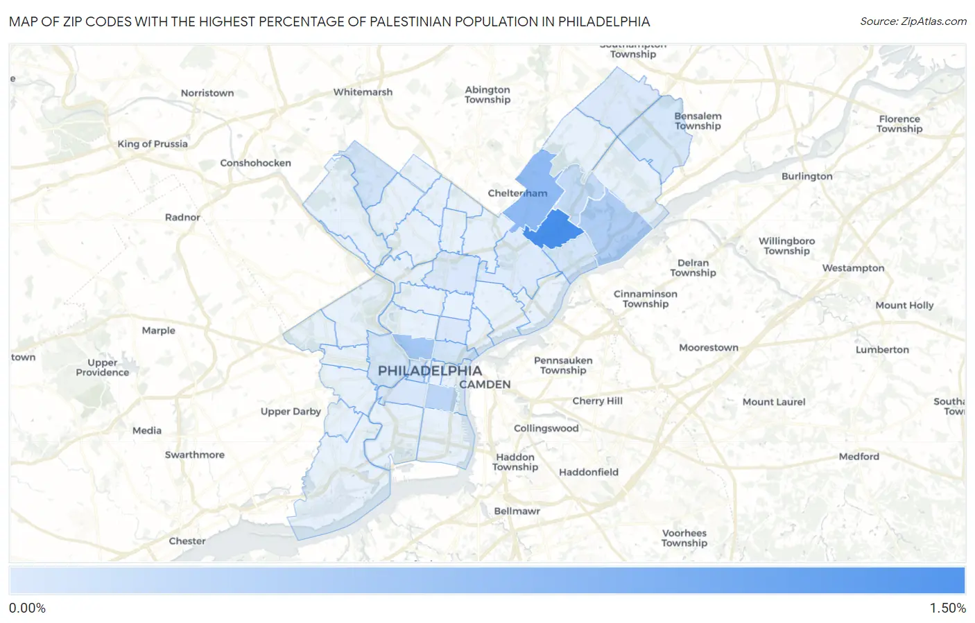 Zip Codes with the Highest Percentage of Palestinian Population in Philadelphia Map
