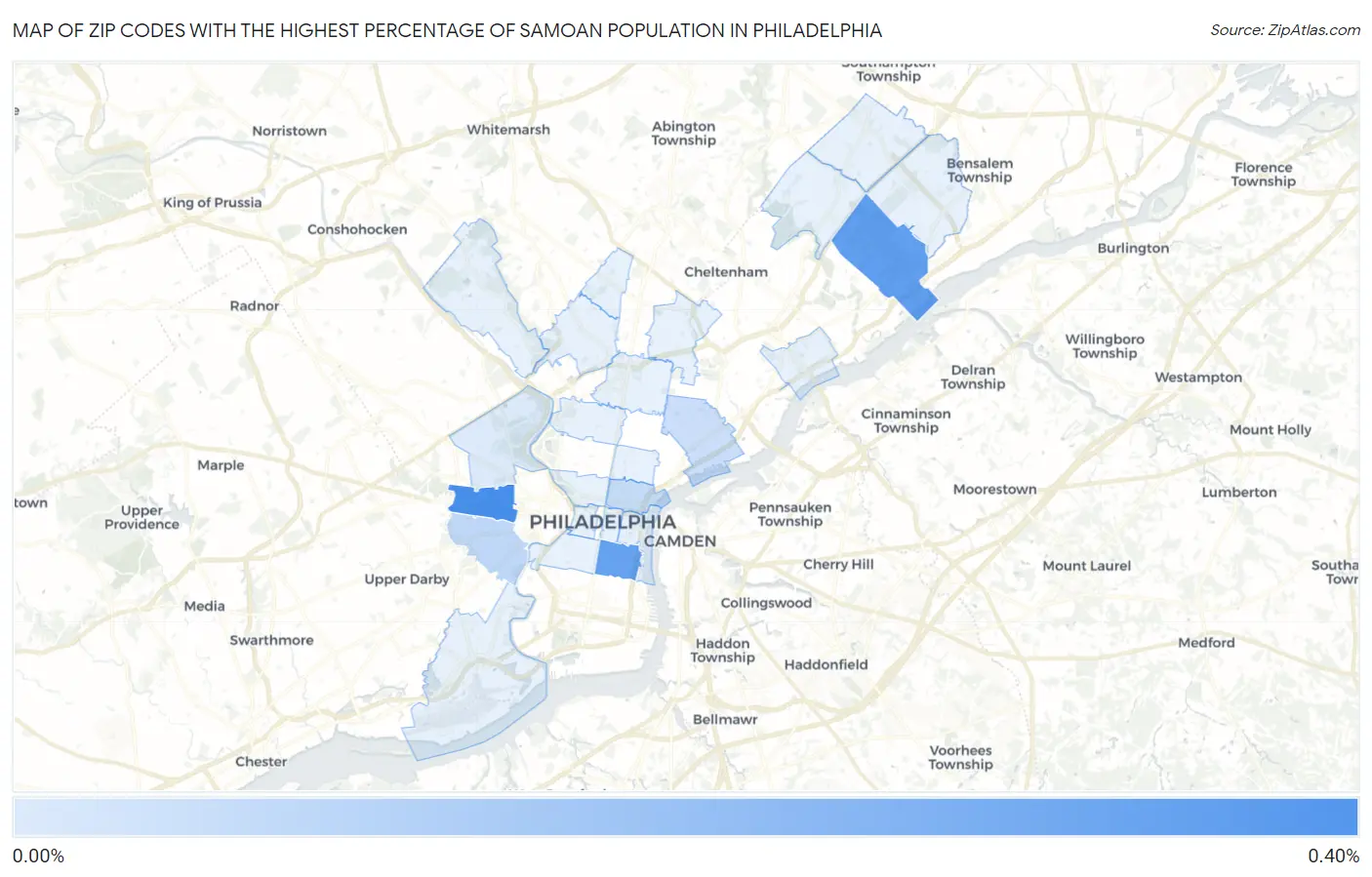Zip Codes with the Highest Percentage of Samoan Population in Philadelphia Map