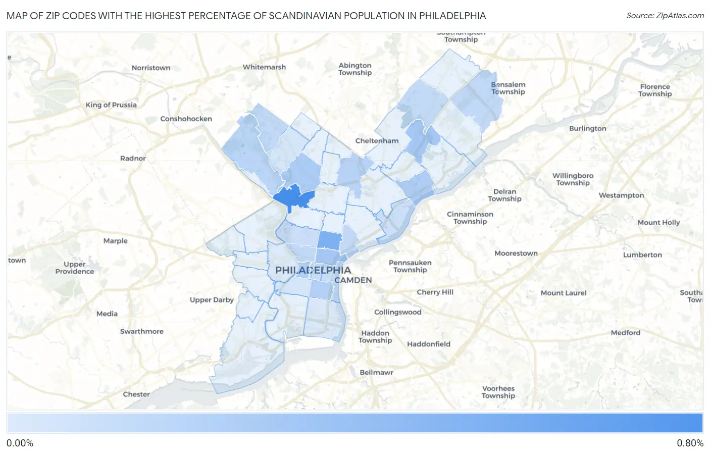 Zip Codes with the Highest Percentage of Scandinavian Population in Philadelphia Map
